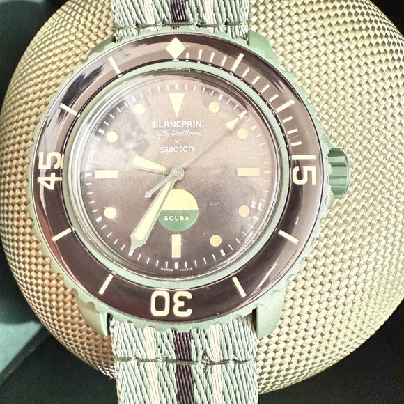 Authentic BLANCPAIN x Swatch Fifty Fathoms GREEN ABYSS Bioceramic Scuba Full Set - Picture 1 of 15